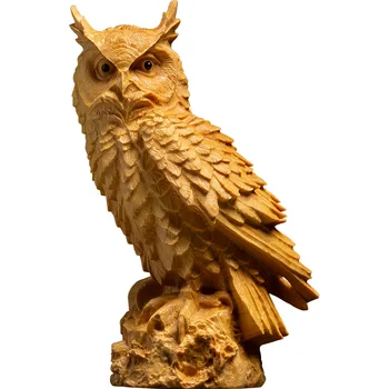 

Solid Wood Owl Animal Sculpture Ornaments Carving Crafts Home Accessories Creative R1593