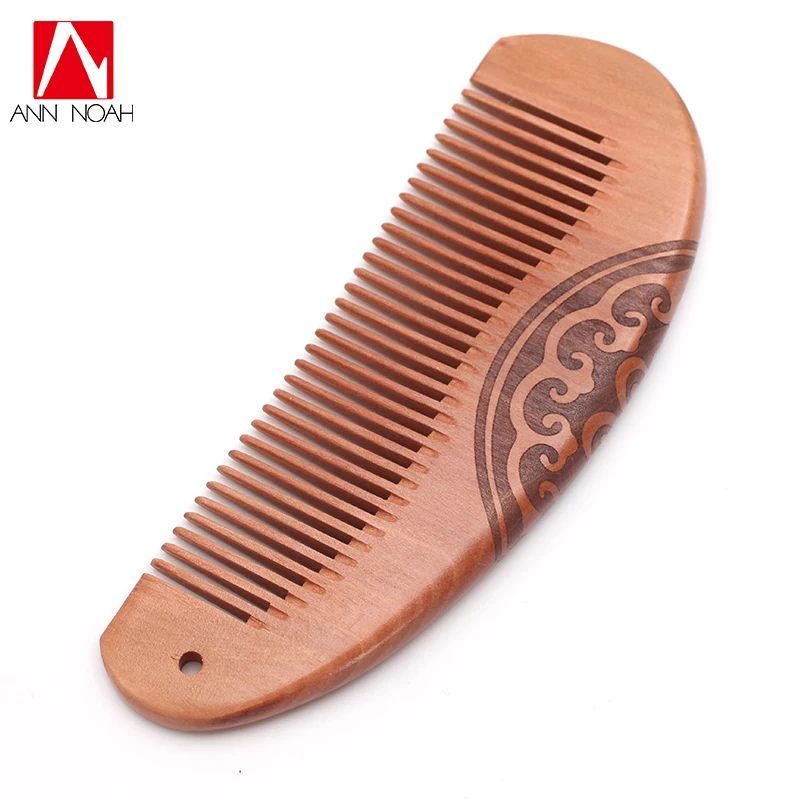 

Cheap Peach Wood MiddleTooth Anti Static Fortune Patterns Combs Hair Brush