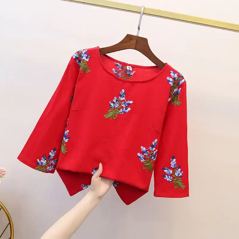 aihihe Womens Plus Size Tops Crew Neck Short Sleeve Floral Print Button Down Cotton Linen T-Shirt Casual Blouse