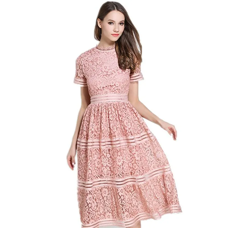 

Summer Fashion Elegant O-neck Short Sleeves Bridesmaid Retro Dress Casual Slimming Party A-line Lace Dress Fit And Flare Women