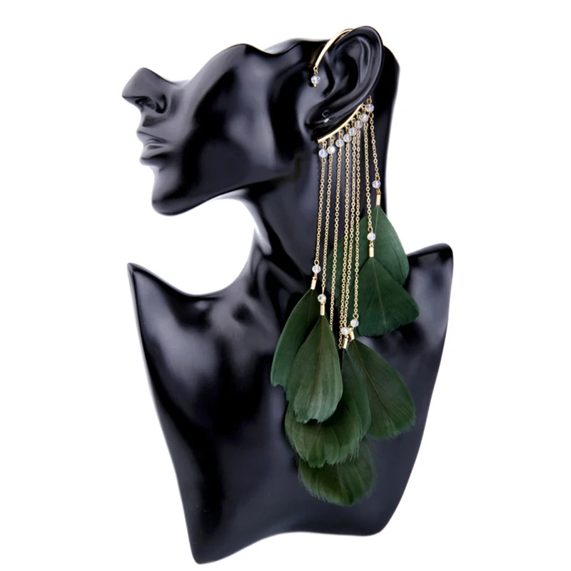 

SUKI Bohemian Colour Feather Ear Hook Clip on Earrings Without Piercing for Women Accessories Long Tassels Cuff Earring Jewelry