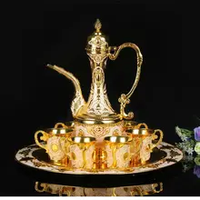 8 Шт./компл. золото металл ретро винный набор 1flagon6cups алкоголь дистиллятор виски графин для домашнего бара JJ023