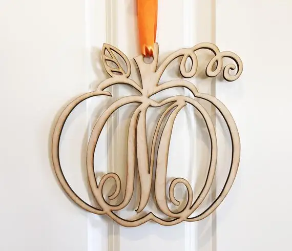 

Holiday door sign, personalized door sign, home decor, wood wall art hanging.Monogram Pumpkin Door Sign, Initial door sign