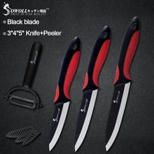 

Sowoll 3 Piece Ceramic Kitchen Knife Set Black Blade ABS+TPR Handle 3 4 5 inch Paring Utility Slicing Knives Cooking Tools