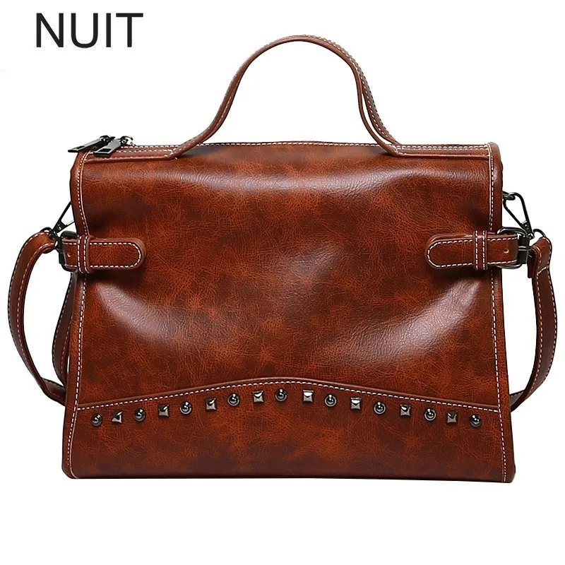

Soft Pu Leather Tote Rivet Ladies Handbags Designers Brand Luxury Women Woman Crossbody Messenger Handbag Shoulder Bag Vintage