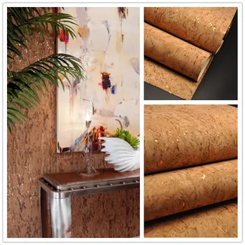 

Brown Cork With Golden Foil Background Wallpaper Wholesale Luxury Home Wallcovering For Living Rooms