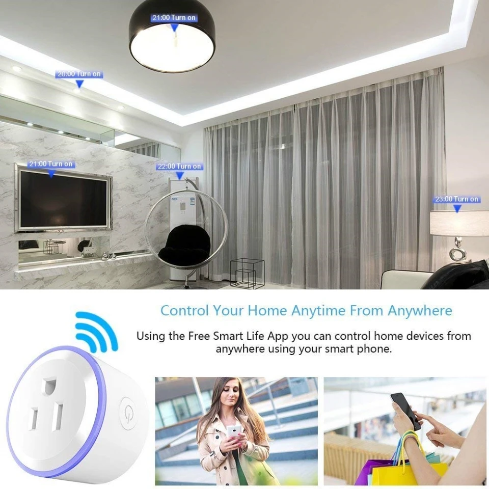 Wi-Fi умная вилка AOFO светодиодная мини розетка пульт дистанционного управления работает с Amazon Alexa Google Assistant iftt, концентратор не требуется