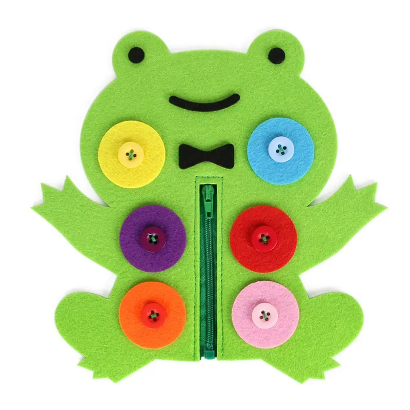  3Pcs/set Creative Felt Puzzle Teaching Toys Kids Handmade Fabric Frog Button Pull Zipper Kindergart - 32763968934