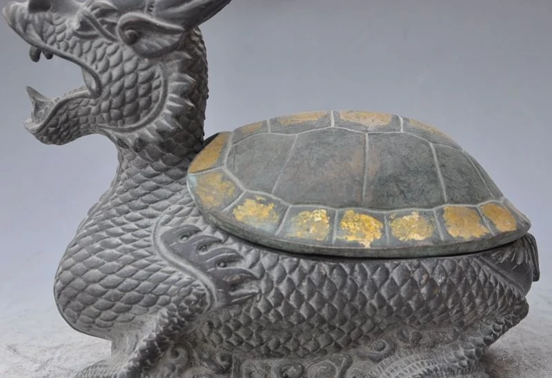 

8"chinese fengshui bronze Dragon turtle Tortoise statue incense burner Censer