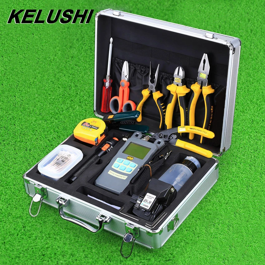 KELUSHI 30pcs Fiber Optic Tool Kit HS 30 Cleaver Optical Power Meter