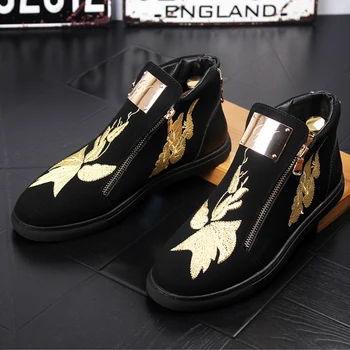 

Men's High-top Casual Shoes Men Top Fashion Sneakers Lace-up High Style Solid Colors Wild Men's Embroidered Hairstylist Shoes