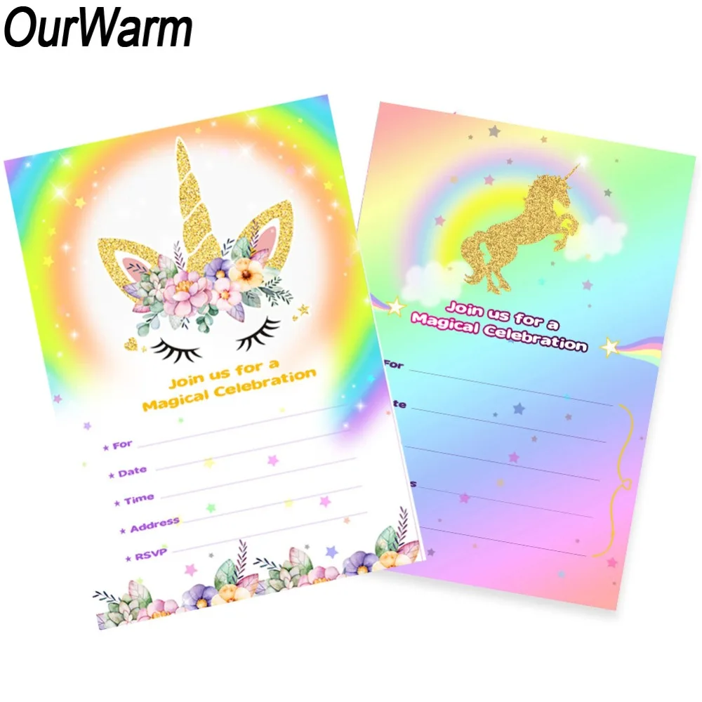 us 0 79 20 off ourwarm 10pcs birthday invitation card unicorn party cartoon invitation card with envelope baby shower kids birthday party favor in invitation card for a party