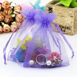 Фиолетовый мешочки из органзы со шнурком 11x16 см 100 шт./лот конфеты ювелирных изделий подарка Чехлы для свадьбы Рождество логотип будет