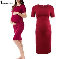 Teenster для беременных Костюмы Беременность с круглым вырезом короткий рукав платья для беременных для фотосессии беременных платье одежда