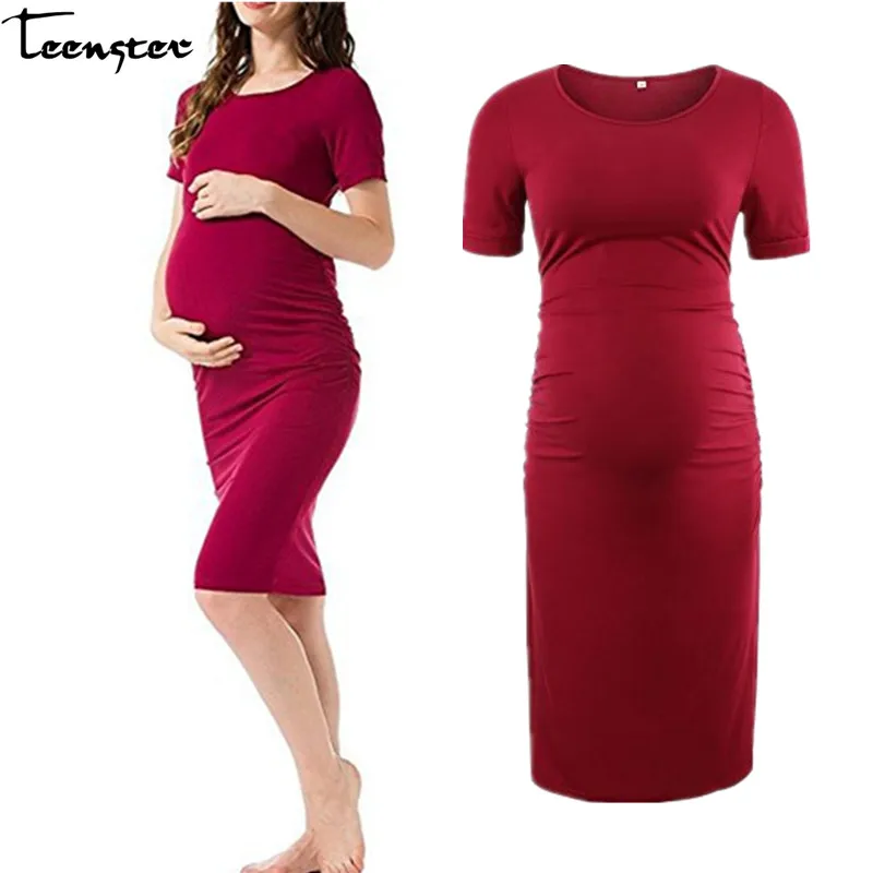 

Teenster Maternity Clothing Pregnancy O Neck Short Sleeve Maternity Dresses for Photo Shoot Pregnant Dress Clothes Vestidos