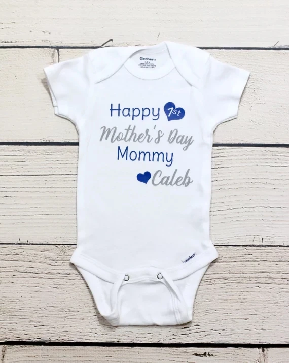 Custom Happy 1st Mother's day white long sleeve baby grow rompersuit