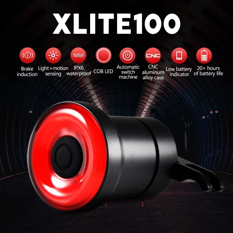 Top XLITE100 Bicycle Light Flashlight For Bike Rear Light Auto Start/Stop Brake Sense IPx6 Waterproof LED Charging Cycling Taillight 0