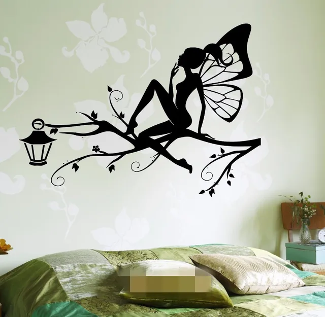 free shipping fairy on the tree branch for kids bedroom wall art