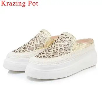 

2019 comfortable natural leather mesh young girls mules high bottom women sneakers wedges casual wear party vulcanized shoes L05