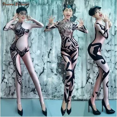 

Stage Costumes For Singers European and American Bar Ds Costumes New Sexy Print Jumpsuit Nightclub Female Singer Dance Costume
