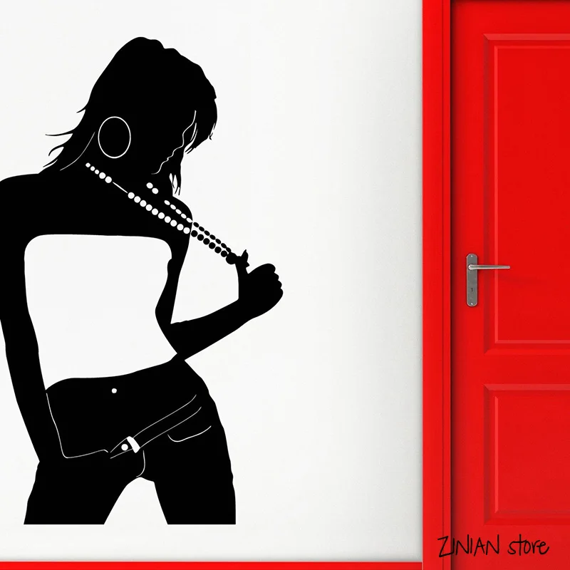 Hot Sexy Girl Wall Decals Necklace Silhouette Wall Sticker For Teen