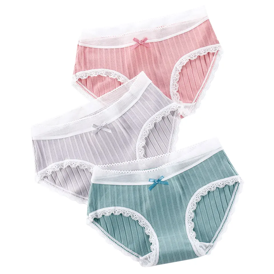 

Seamless Briefs Women Cotton Panties Lace Cute Girl Underwear 2019 Spring New Product Student Lingerie Solid Mid Waist Bow Panty