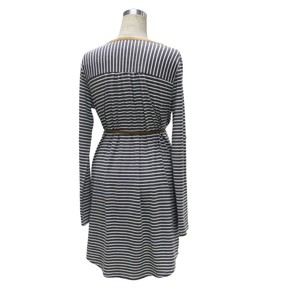 Gladiolus Striped Women Summer Dress Long Sleeve Button V-Neck Belt Tunic Irregular Fashion Midi Dress Robe Femme Ete 2018  (17)