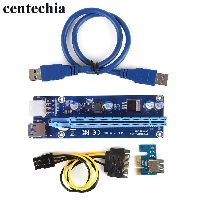 Centechia PCI-E 1x to 16x Mining Machine Enhanced Extender Riser Card Adapter with 60cm USB3.0 SATA Power Cable left/right GHMY