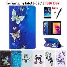 Модный чехол с рисунком панды и совы для samsung Galaxy Tab A 8,0 SM-T380 T385 8,", умный чехол, чехол для планшета+ пленка+ ручка