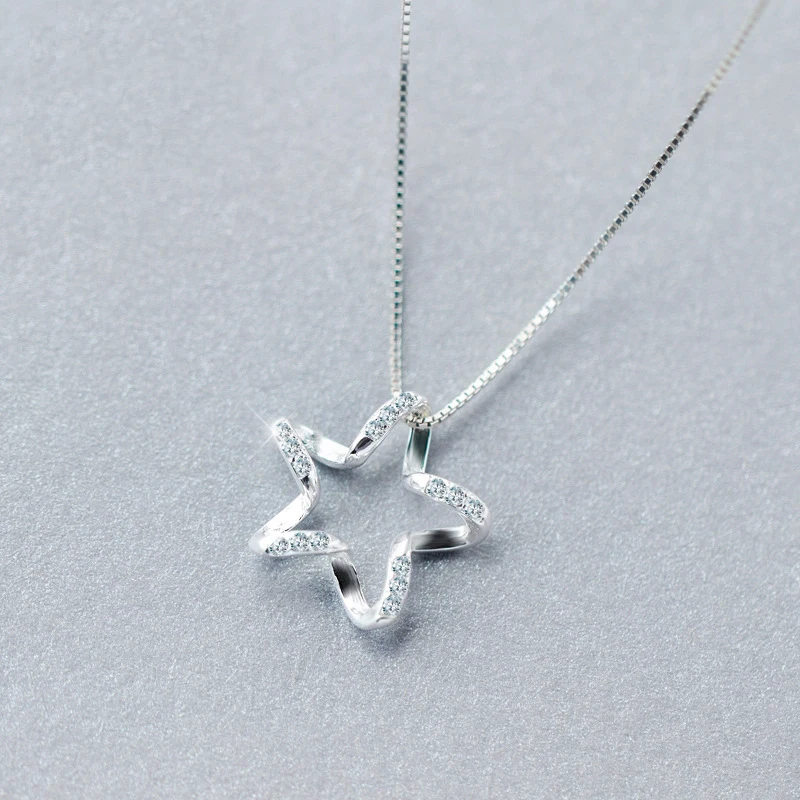 

MloveAcc Genuine 100% 925 Sterling Silver Sparkling Clear Cubic Zirconia Star Pendant Necklace Fashion Women Silver Necklace