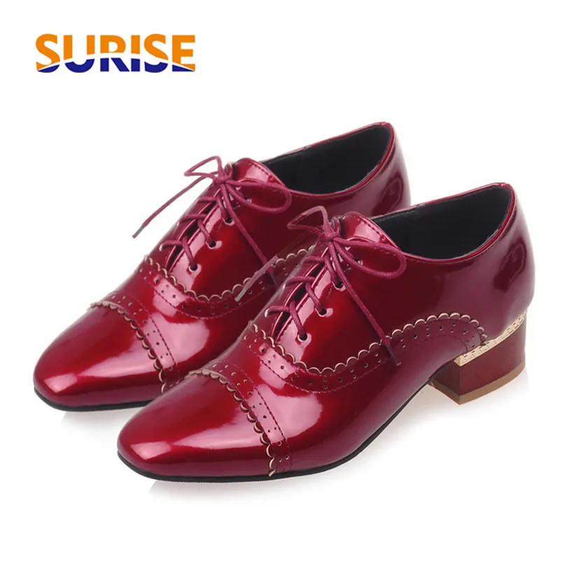 Spring Autumn Women Flats Oxford Derby Brogue PU Patent Leather Square Toe Lace Up Vintage Sexy Casual Dress Office Ladies Shoes Spring Autumn Women Flats Oxford Derby Brogue PU Patent Leather Square Toe Lace Up Vintage Sexy Casual Dress Office Ladies Shoes