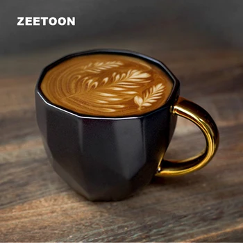 

350ml Lovers Coffee Cups European Ceramic Business Geometric Cutting Golden handle Black Matt Tea Breakfast Milk Mugs Gift Boxed