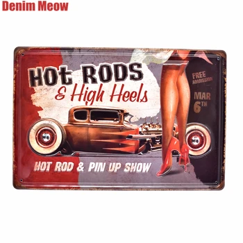 

HOD RODS Vintage Embossed Metal Tin Signs Home Bar Garage Pub Decorative Plates High Heels Wall Stickers Retro Art Poster AT004