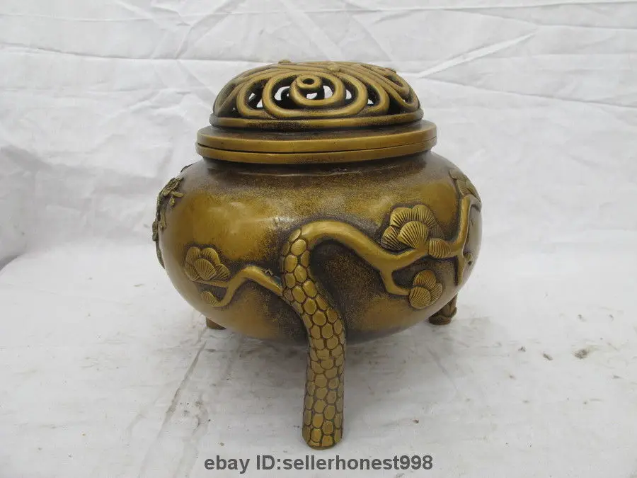 

China Royal Bronze Plum flower bamboo pine tree Buddhism Hall Incense burner 5.19