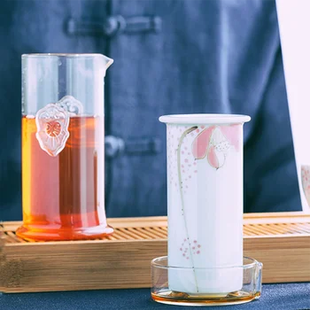 

200ML Brief Hand Painted Lotus Pattern Heat-resistant Glass Ceramic Filter Teapot Office Teaware Binocular Tea Kettles for Gifts