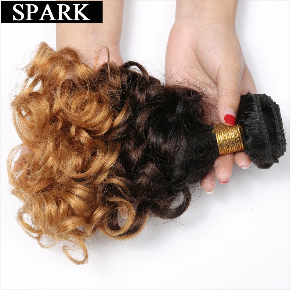 Spark 1b 4 27 Ombre Brazilian Bouncy Curly font b Hair b font 3 Tone Remy