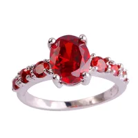 lingmei Beauty Lady Oval Cut Garnet Silver Ring Size 6 7 8 9 10 11 12 13 New Fashion Jewelry Rings Wholesale Free Shipping