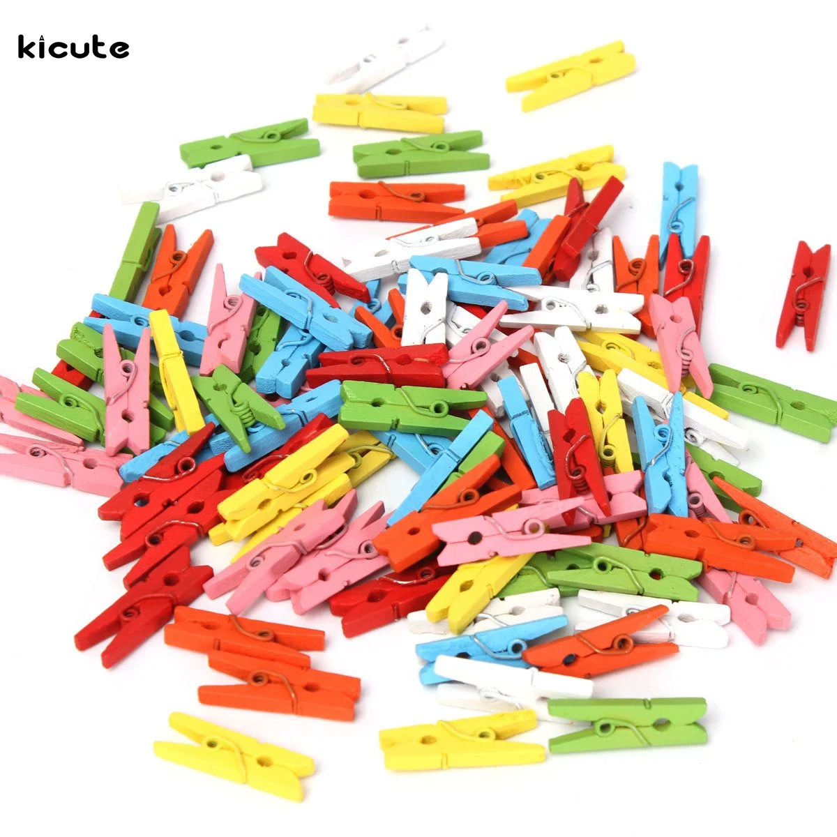 

100pcs Beautiful Design 25mm Mini Color Wooden Clips Decorations Paper Photo Spring Clips For Message Cards Office Supply
