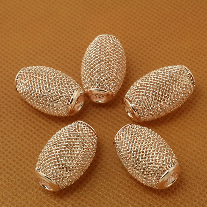 

Hot Fashion Approx 4pcs/lot Rose gold Oval Shape Large Hole Mesh Net Metal Spacer Beads Fit European Bracelet 14*22mm BJA064-16
