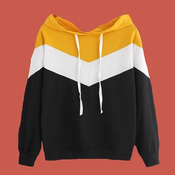 Color Block Hoodie Patchwork White Black Yellow Hoodie Poleron Mujer 2019 Korean Streetwear Wave Striped Women Hoodie Multicolor color block striped jumper
