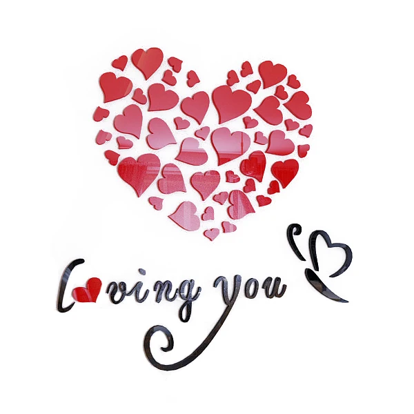

Romantic DIY Art 3D Love Heart Acrylic Wall Sticker Bedroom Living Room wedding decoration wall stickers 600 * 600mm (red)