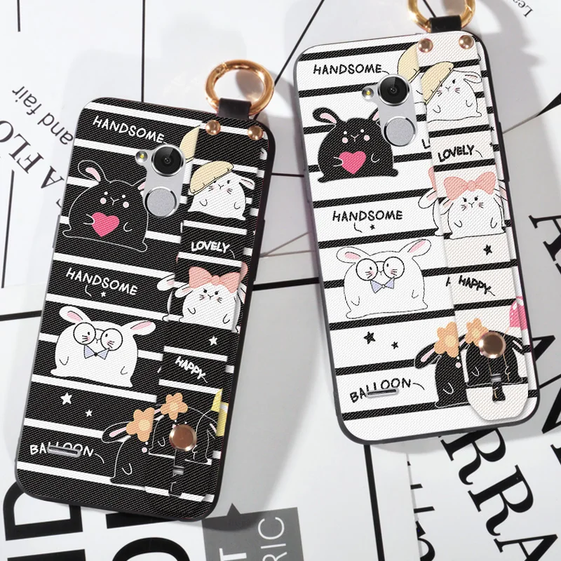 

Wrist Strap Phone Cases For ZTE Blade V7 Lite Luxury Cute Rabbit Funda Coque Case For ZTE Blade V6 Plus / A2 5.0" Holder Case