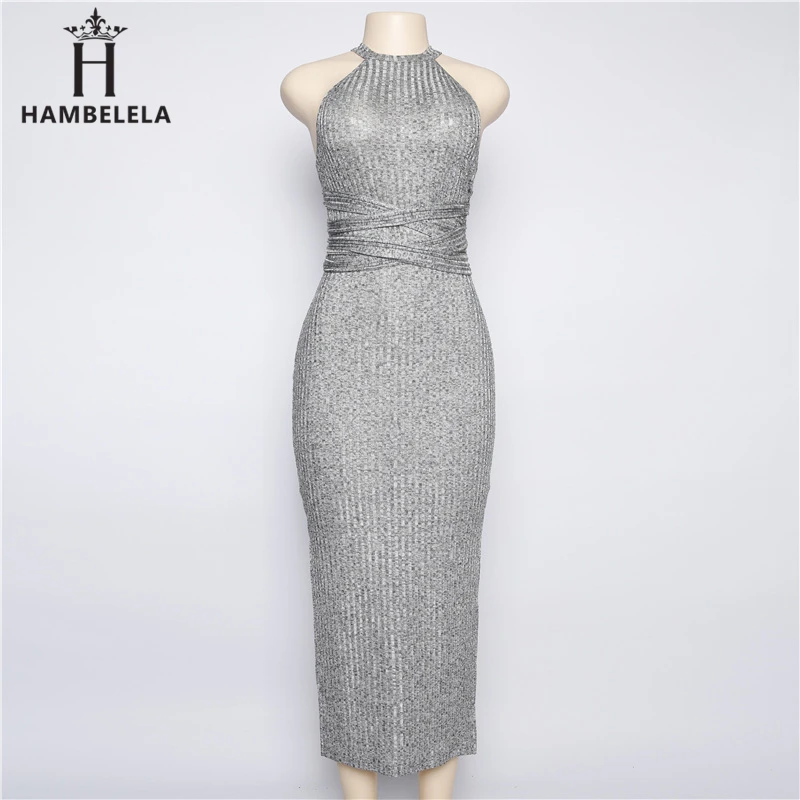 HAMBELELA Halter Backless Cross Bandage Dress Sexy Off Shoulder Split Bodycon Knitted Dress Autumn Sleeveless Slim Women Dresses (9)