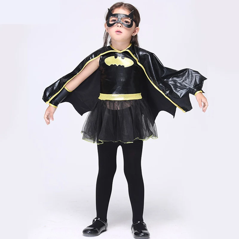 Хэллоуин Рождество Бэтмен обувь для девочек Маскарадные Костюмы супергероев карнававечерние детей Batgirl детская одежда нарядное платье