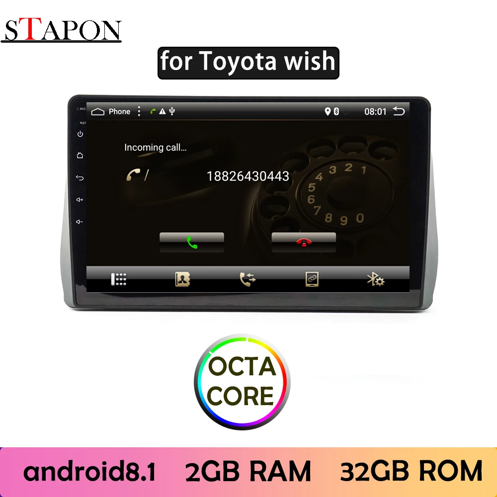 STAPON 10 дюймов для Toyota wish Android 8,1 2 Гб RAM OCTA CORE автомобильный DVD MP5 мультимедийный плеер с RDS Wi-Fi gps