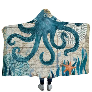 

Sea turtle seahorse octopus Dreamcatcher Hooded Blanket Sherpa Fleece Wearable plush Throw Blanket on Bed Sofa Thick warm