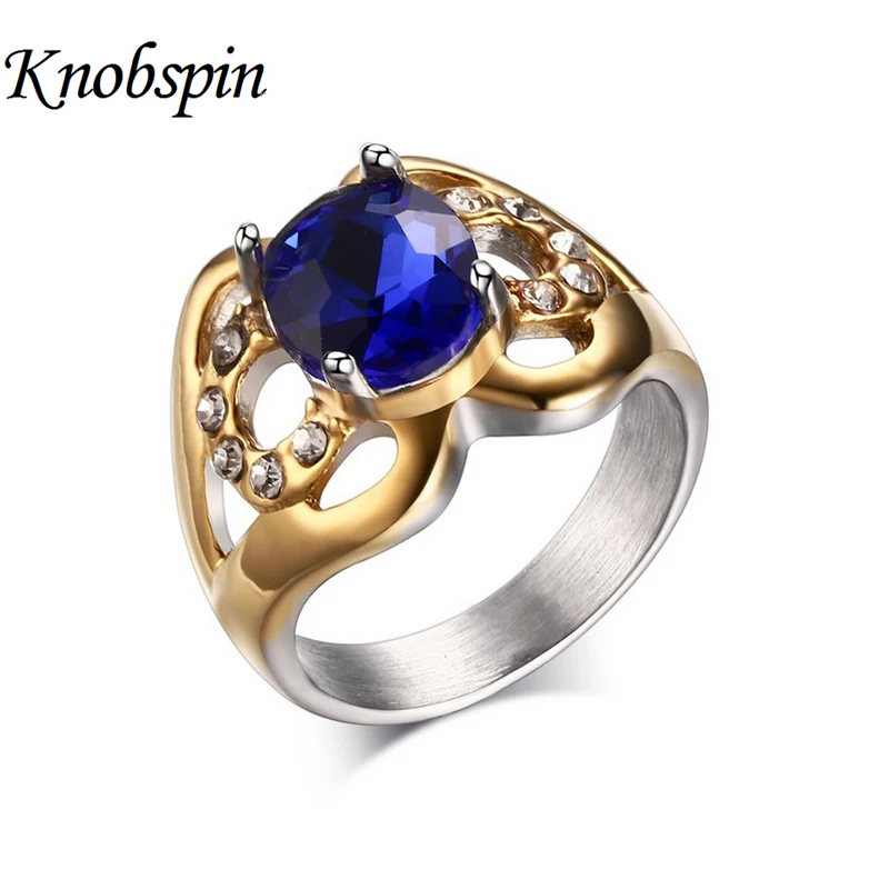 

2017 Fashion Style 316L Stainless Steel Rings for Women Wedding Jewelry with Big Blue Rhinestone US Size 5 6 7 8 bague femme