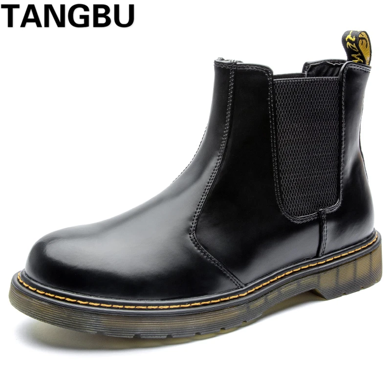 

Hot Genuine Leather Men Martin Boots Slip On Casual Spring Autumn Men Boots Ankle Botas Fashion Men Motorcycles Boots Size 38-43