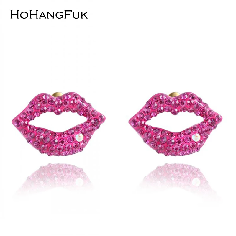 Factory Direct Sexy Rose Red Lip Genuine Austrian Crystal Stud Earring Christmas Gift Women Jewelry Charm Earrings Dropshipping | Украшения