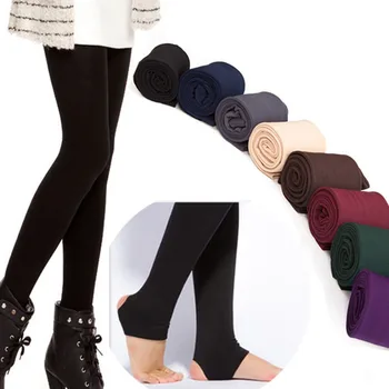 Women Autumn Winter THICK Warm Legging Brushed Lining Stretch Fleece Pants Trample Feet Leggings